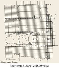 Detailed hand-drawn navigational urban street roads map of the CHICAGO LAWN COMMUNITY AREA of the American city of CHICAGO, ILLINOIS with vivid road lines and name tag on solid background