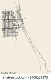 Detailed hand-drawn navigational urban street roads map of the DOUGLAS COMMUNITY AREA of the American city of CHICAGO, ILLINOIS with vivid road lines and name tag on solid background