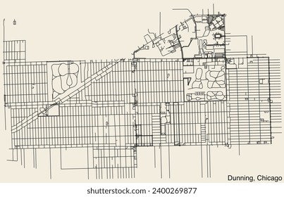 Detailed hand-drawn navigational urban street roads map of the DUNNING COMMUNITY AREA of the American city of CHICAGO, ILLINOIS with vivid road lines and name tag on solid background svg