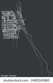 Detailed hand-drawn navigational urban street roads map of the DOUGLAS COMMUNITY AREA of the American city of CHICAGO, ILLINOIS with vivid road lines and name tag on solid background