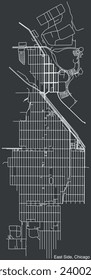 Detailed hand-drawn navigational urban street roads map of the EAST SIDE COMMUNITY AREA of the American city of CHICAGO, ILLINOIS with vivid road lines and name tag on solid background