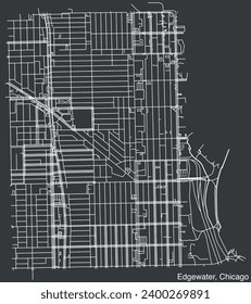 Detailed hand-drawn navigational urban street roads map of the EDGEWATER COMMUNITY AREA of the American city of CHICAGO, ILLINOIS with vivid road lines and name tag on solid background