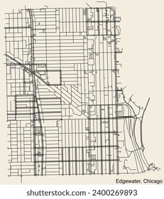 Detailed hand-drawn navigational urban street roads map of the EDGEWATER COMMUNITY AREA of the American city of CHICAGO, ILLINOIS with vivid road lines and name tag on solid background