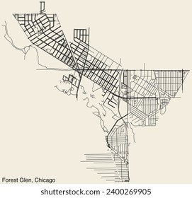 Detailed hand-drawn navigational urban street roads map of the FOREST GLEN COMMUNITY AREA of the American city of CHICAGO, ILLINOIS with vivid road lines and name tag on solid background