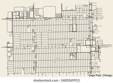 Detailed hand-drawn navigational urban street roads map of the GAGE PARK COMMUNITY AREA of the American city of CHICAGO, ILLINOIS with vivid road lines and name tag on solid background