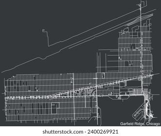 Detaillierte, handgezeichnete Straßenkarte der städtischen Straßen des GARFIELD RIDGE GEMEINSCHAFTSGEBIETS der amerikanischen Stadt CHICAGO, ILLINOIS mit lebhaften Straßenlinien und Namensschild auf festem Hintergrund