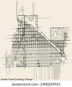 Detailed hand-drawn navigational urban street roads map of the GREATER GRAND CROSSING COMMUNITY AREA of the American city of CHICAGO, ILLINOIS with vivid road lines and name tag on solid background