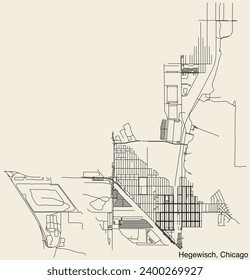 Detailed hand-drawn navigational urban street roads map of the HEGEWISCH COMMUNITY AREA of the American city of CHICAGO, ILLINOIS with vivid road lines and name tag on solid background