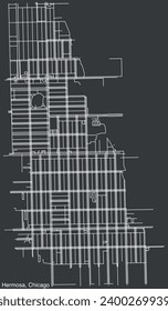 Detailed hand-drawn navigational urban street roads map of the HERMOSA COMMUNITY AREA of the American city of CHICAGO, ILLINOIS with vivid road lines and name tag on solid background