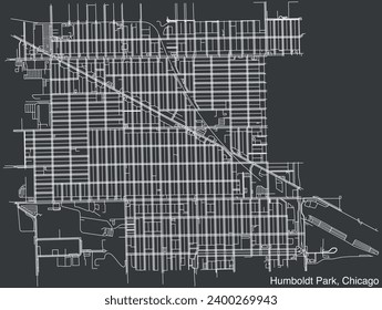 Detailed hand-drawn navigational urban street roads map of the HUMBOLDT PARK COMMUNITY AREA of the American city of CHICAGO, ILLINOIS with vivid road lines and name tag on solid background