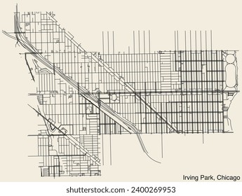 Detailed hand-drawn navigational urban street roads map of the IRVING PARK COMMUNITY AREA of the American city of CHICAGO, ILLINOIS with vivid road lines and name tag on solid background