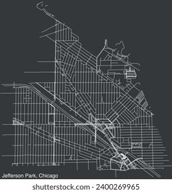 Detailed hand-drawn navigational urban street roads map of the JEFFERSON PARK COMMUNITY AREA of the American city of CHICAGO, ILLINOIS with vivid road lines and name tag on solid background