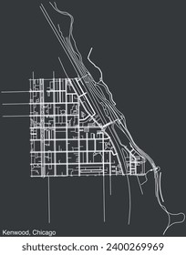 Detailed hand-drawn navigational urban street roads map of the KENWOOD COMMUNITY AREA of the American city of CHICAGO, ILLINOIS with vivid road lines and name tag on solid background