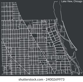 Detailed hand-drawn navigational urban street roads map of the LAKE VIEW COMMUNITY AREA of the American city of CHICAGO, ILLINOIS with vivid road lines and name tag on solid background