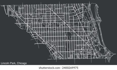 Detailed hand-drawn navigational urban street roads map of the LINCOLN PARK COMMUNITY AREA of the American city of CHICAGO, ILLINOIS with vivid road lines and name tag on solid background