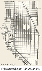 Detailed hand-drawn navigational urban street roads map of the NORTH CENTER COMMUNITY AREA of the American city of CHICAGO, ILLINOIS with vivid road lines and name tag on solid background