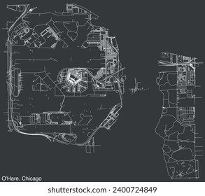 Detailed hand-drawn navigational urban street roads map of the O'HARE COMMUNITY AREA of the American city of CHICAGO, ILLINOIS with vivid road lines and name tag on solid background