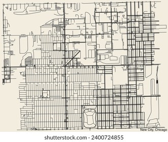 Detailed hand-drawn navigational urban street roads map of the NEW CITY COMMUNITY AREA of the American city of CHICAGO, ILLINOIS with vivid road lines and name tag on solid background