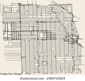 Detailed hand-drawn navigational urban street roads map of the PORTAGE PARK COMMUNITY AREA of the American city of CHICAGO, ILLINOIS with vivid road lines and name tag on solid background