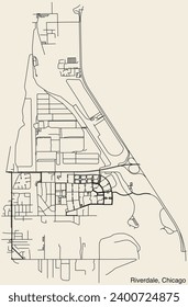 Detailed hand-drawn navigational urban street roads map of the RIVERDALE COMMUNITY AREA of the American city of CHICAGO, ILLINOIS with vivid road lines and name tag on solid background