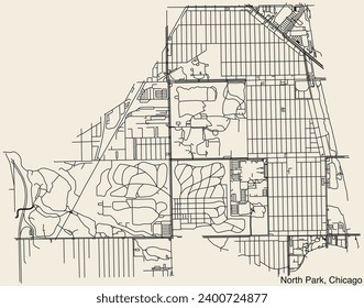 Detailed hand-drawn navigational urban street roads map of the NORTH PARK COMMUNITY AREA of the American city of CHICAGO, ILLINOIS with vivid road lines and name tag on solid background