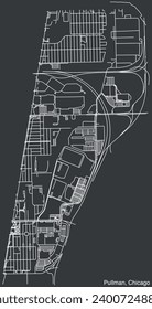 Detailed hand-drawn navigational urban street roads map of the PULLMAN COMMUNITY AREA of the American city of CHICAGO, ILLINOIS with vivid road lines and name tag on solid background