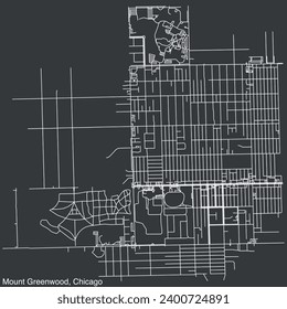 Detailed hand-drawn navigational urban street roads map of the MOUNT GREENWOOD COMMUNITY AREA of the American city of CHICAGO, ILLINOIS with vivid road lines and name tag on solid background