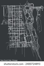 Detailed hand-drawn navigational urban street roads map of the NEAR SOUTH SIDE COMMUNITY AREA of the American city of CHICAGO, ILLINOIS with vivid road lines and name tag on solid background