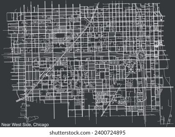 Detailed hand-drawn navigational urban street roads map of the NEAR WEST SIDE COMMUNITY AREA of the American city of CHICAGO, ILLINOIS with vivid road lines and name tag on solid background