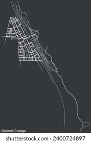 Detailed hand-drawn navigational urban street roads map of the OAKLAND COMMUNITY AREA of the American city of CHICAGO, ILLINOIS with vivid road lines and name tag on solid background