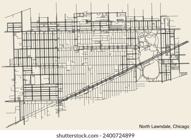 Detailed hand-drawn navigational urban street roads map of the NORTH LAWNDALE COMMUNITY AREA of the American city of CHICAGO, ILLINOIS with vivid road lines and name tag on solid background