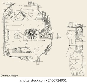 Detailed hand-drawn navigational urban street roads map of the O'HARE COMMUNITY AREA of the American city of CHICAGO, ILLINOIS with vivid road lines and name tag on solid background