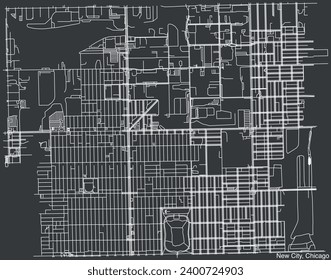 Detailed hand-drawn navigational urban street roads map of the NEW CITY COMMUNITY AREA of the American city of CHICAGO, ILLINOIS with vivid road lines and name tag on solid background