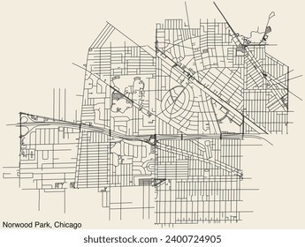 Detailed hand-drawn navigational urban street roads map of the NORWOOD PARK COMMUNITY AREA of the American city of CHICAGO, ILLINOIS with vivid road lines and name tag on solid background