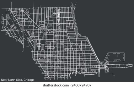 Detailed hand-drawn navigational urban street roads map of the NEAR NORTH SIDE COMMUNITY AREA of the American city of CHICAGO, ILLINOIS with vivid road lines and name tag on solid background