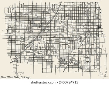 Detailed hand-drawn navigational urban street roads map of the NEAR WEST SIDE COMMUNITY AREA of the American city of CHICAGO, ILLINOIS with vivid road lines and name tag on solid background