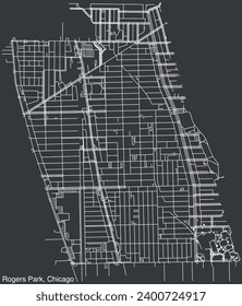 Detailed hand-drawn navigational urban street roads map of the ROGERS PARK COMMUNITY AREA of the American city of CHICAGO, ILLINOIS with vivid road lines and name tag on solid background