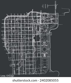 Detailed hand-drawn navigational urban street roads map of the THE LOOP COMMUNITY AREA of the American city of CHICAGO, ILLINOIS with vivid road lines and name tag on solid background