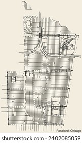 Detailed hand-drawn navigational urban street roads map of the ROSELAND COMMUNITY AREA of the American city of CHICAGO, ILLINOIS with vivid road lines and name tag on solid background