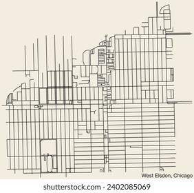 Detailed hand-drawn navigational urban street roads map of the WEST ELSDON COMMUNITY AREA of the American city of CHICAGO, ILLINOIS with vivid road lines and name tag on solid background