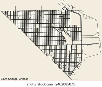 Detailed hand-drawn navigational urban street roads map of the SOUTH CHICAGO COMMUNITY AREA of the American city of CHICAGO, ILLINOIS with vivid road lines and name tag on solid background