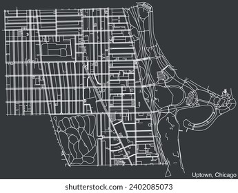 Detailed hand-drawn navigational urban street roads map of the UPTOWN COMMUNITY AREA of the American city of CHICAGO, ILLINOIS with vivid road lines and name tag on solid background