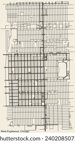 Detailed hand-drawn navigational urban street roads map of the WEST ENGLEWOOD COMMUNITY AREA of the American city of CHICAGO, ILLINOIS with vivid road lines and name tag on solid background