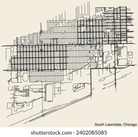 Detailed hand-drawn navigational urban street roads map of the SOUTH LAWNDALE COMMUNITY AREA of the American city of CHICAGO, ILLINOIS with vivid road lines and name tag on solid background