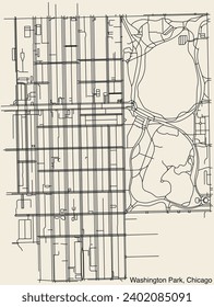 Detailed hand-drawn navigational urban street roads map of the WASHINGTON PARK COMMUNITY AREA of the American city of CHICAGO, ILLINOIS with vivid road lines and name tag on solid background