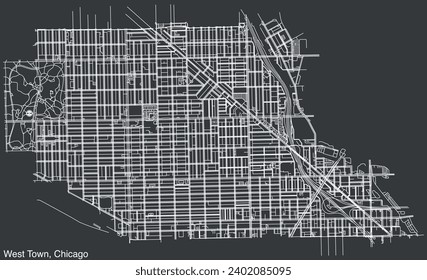 Detailed hand-drawn navigational urban street roads map of the WEST TOWN COMMUNITY AREA of the American city of CHICAGO, ILLINOIS with vivid road lines and name tag on solid background