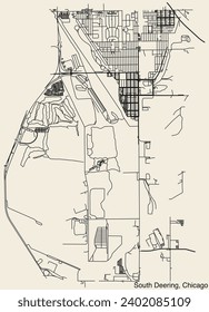 Detailed hand-drawn navigational urban street roads map of the SOUTH DEERING COMMUNITY AREA of the American city of CHICAGO, ILLINOIS with vivid road lines and name tag on solid background