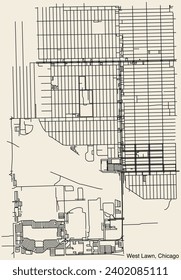 Detailed hand-drawn navigational urban street roads map of the WEST LAWN COMMUNITY AREA of the American city of CHICAGO, ILLINOIS with vivid road lines and name tag on solid background