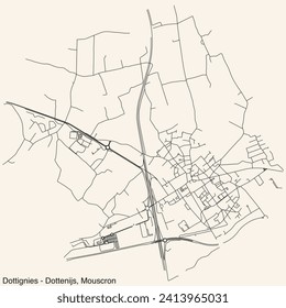 Detailed hand-drawn navigational urban street roads map of the DOTTIGNIES-DOTTENIJS COMMUNE of the Belgian city of MOUSCRON, Belgium with vivid road lines and name tag on solid background