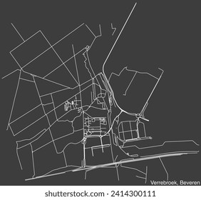 Detailed hand-drawn navigational urban street roads map of the VERREBROEK SECTION of the Belgian municipality of BEVEREN, Belgium with vivid road lines and name tag on solid background